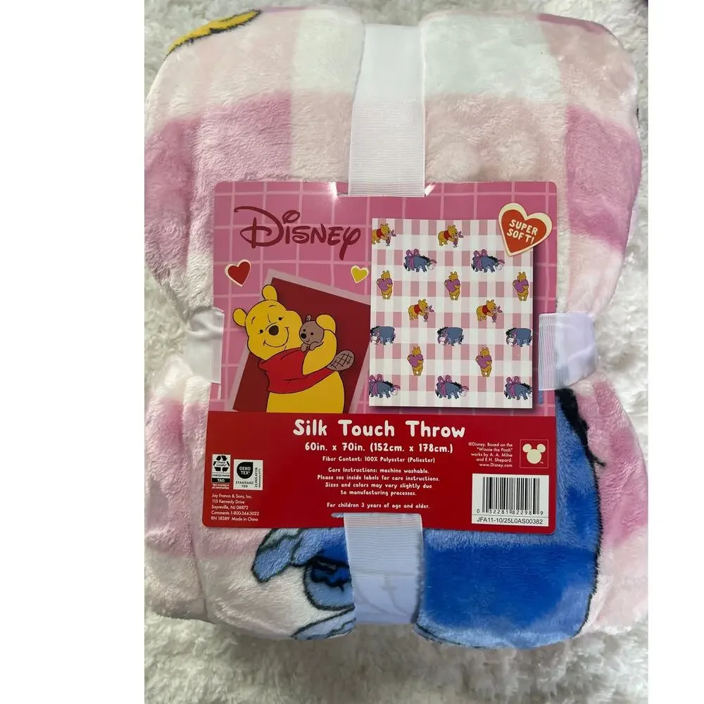 Disney Winnie the Pooh Eeyore Piglet Silk Touch Throw Blanket 60 x 70 Pink Heart